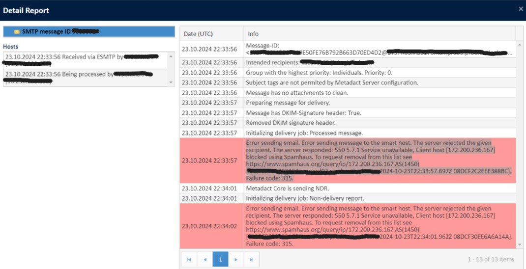 Email Delivery Blocked Due to Spam Filter, Failure Code: 315