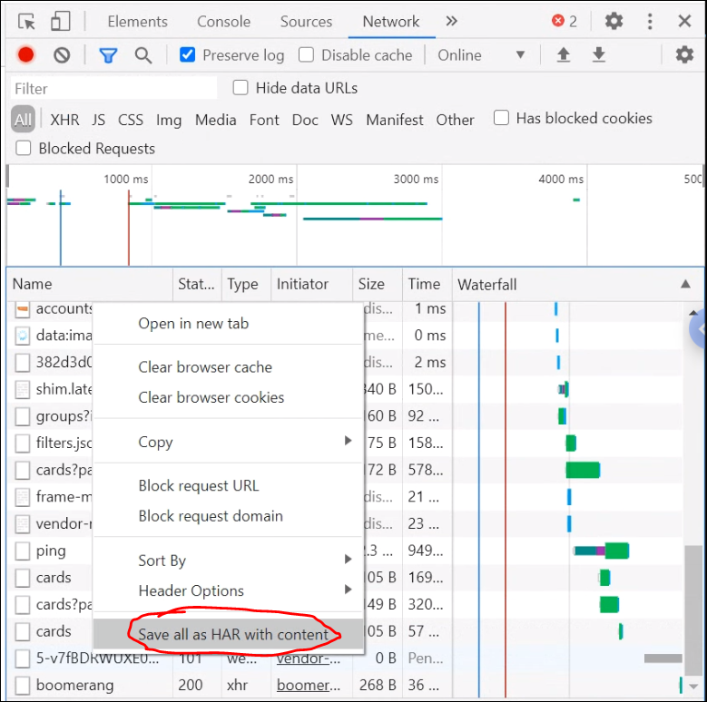 How to capture an internet browser HAR Log