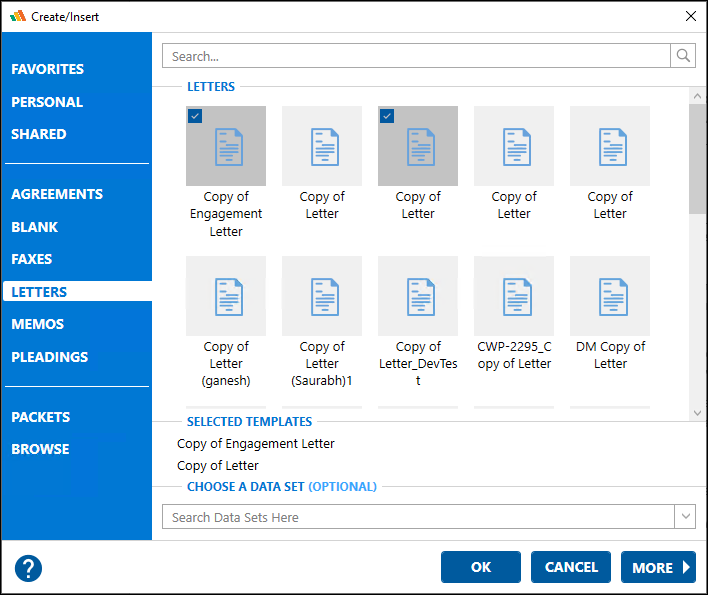 Creating a Packet (Create/Insert dialog)