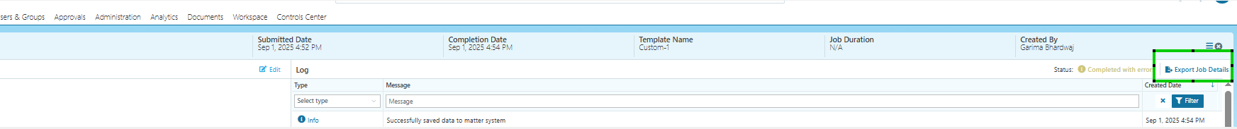 Invalid parameter for request Error message in workspace creation job