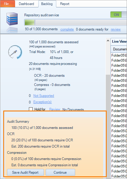 Creating a service for a repository audit—Trial Mode