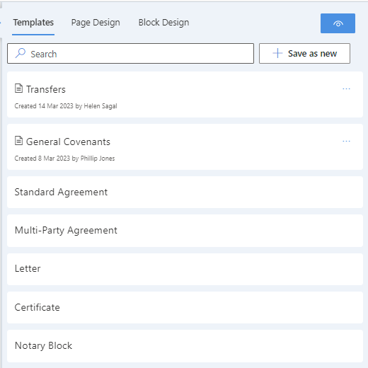 Selecting the template for signature pages