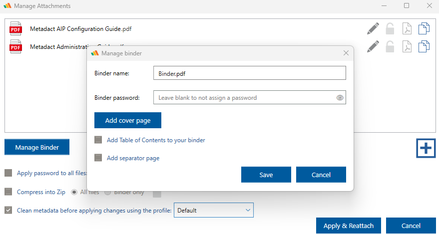 Creating a Binder in Attachment Manager