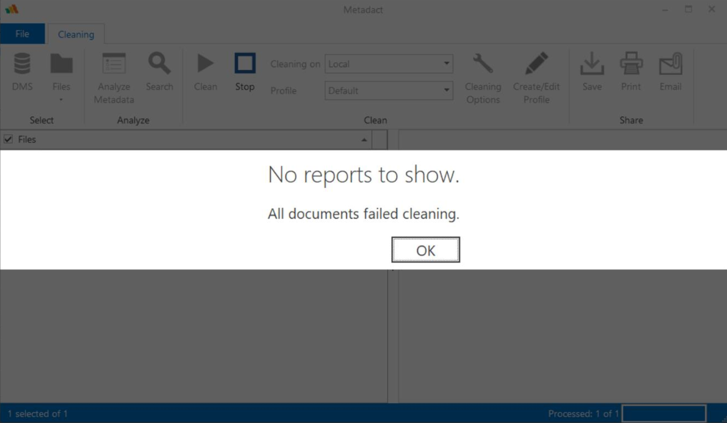 “All documents failed cleaning” when analyzing or cleaning a PDF/A file