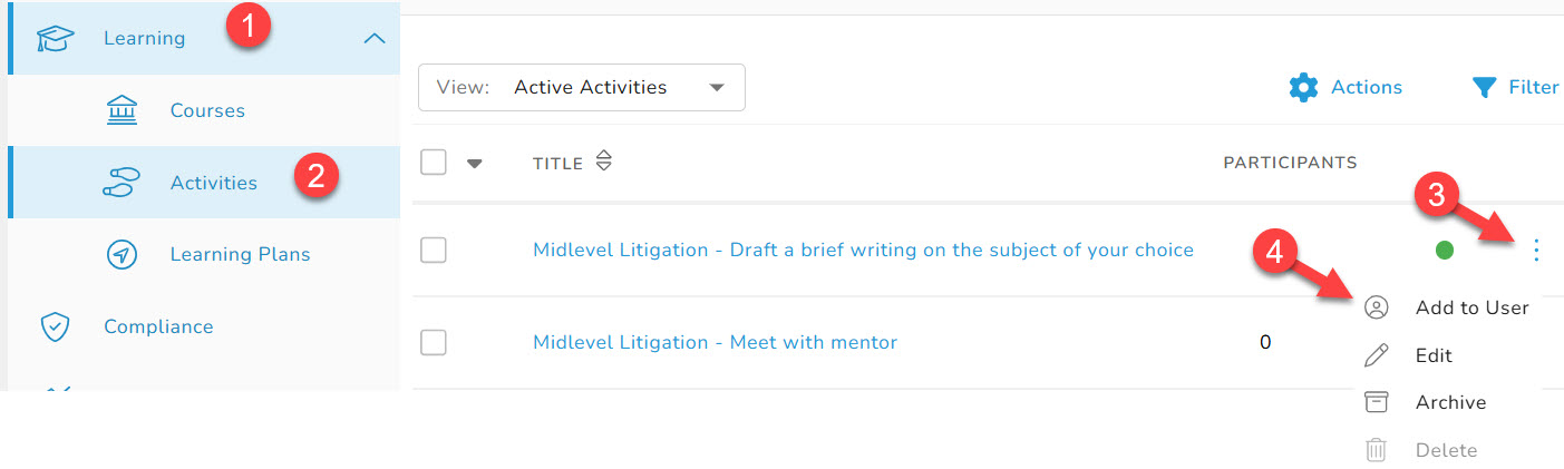 Adding an Activity to a User Transcript