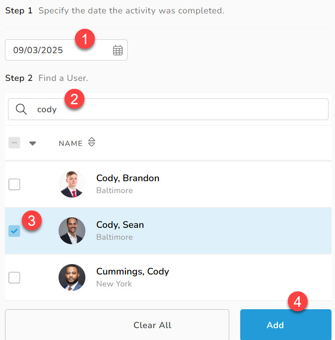 Adding an Activity to a User Transcript