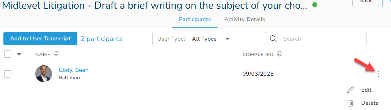 Adding an Activity to a User Transcript
