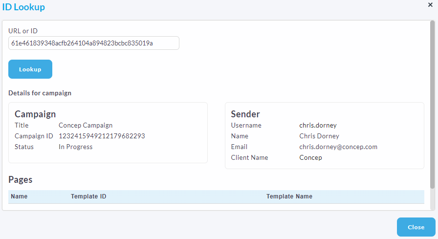 Use ID Lookup to Find Campaign Details in Concep