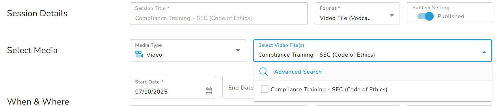 Create a Video File Session in CE Manager