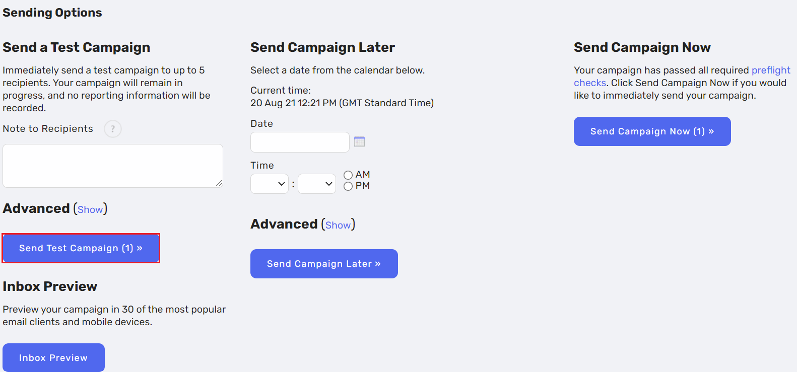 Send a Test Campaign to Selected Recipients