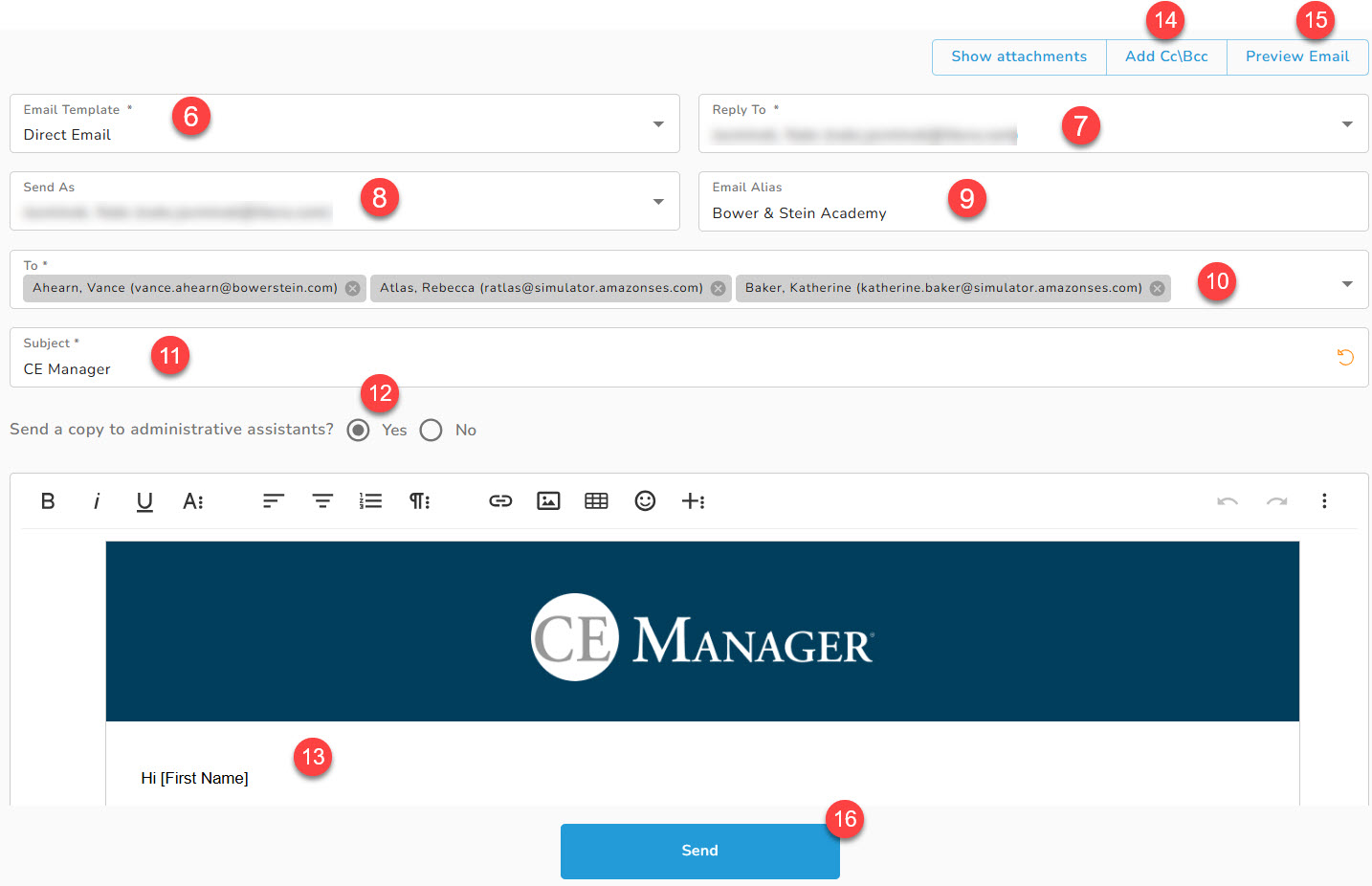 Send a Direct Email to Users in CE Manager