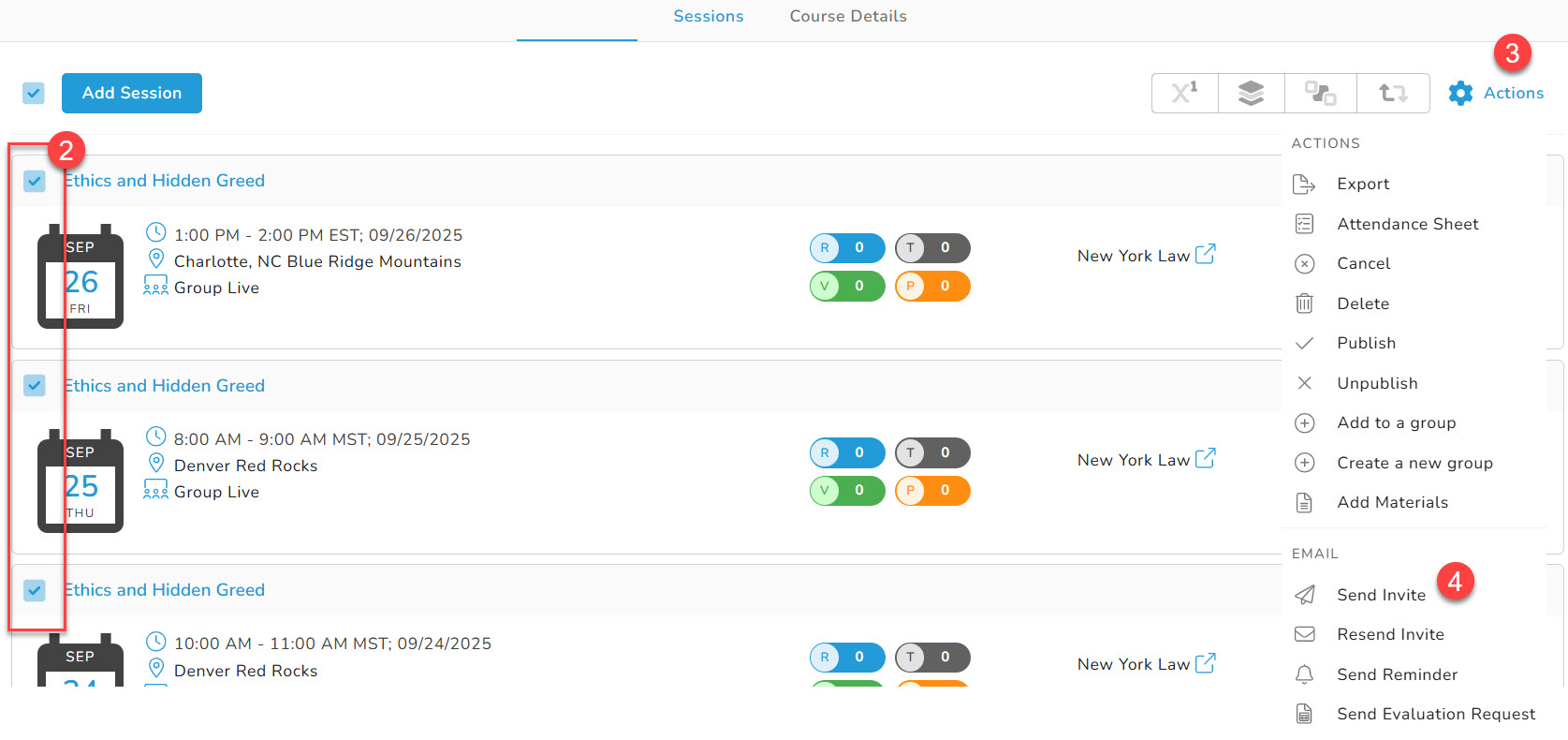 Send Invitations for Multiple Learning Sessions