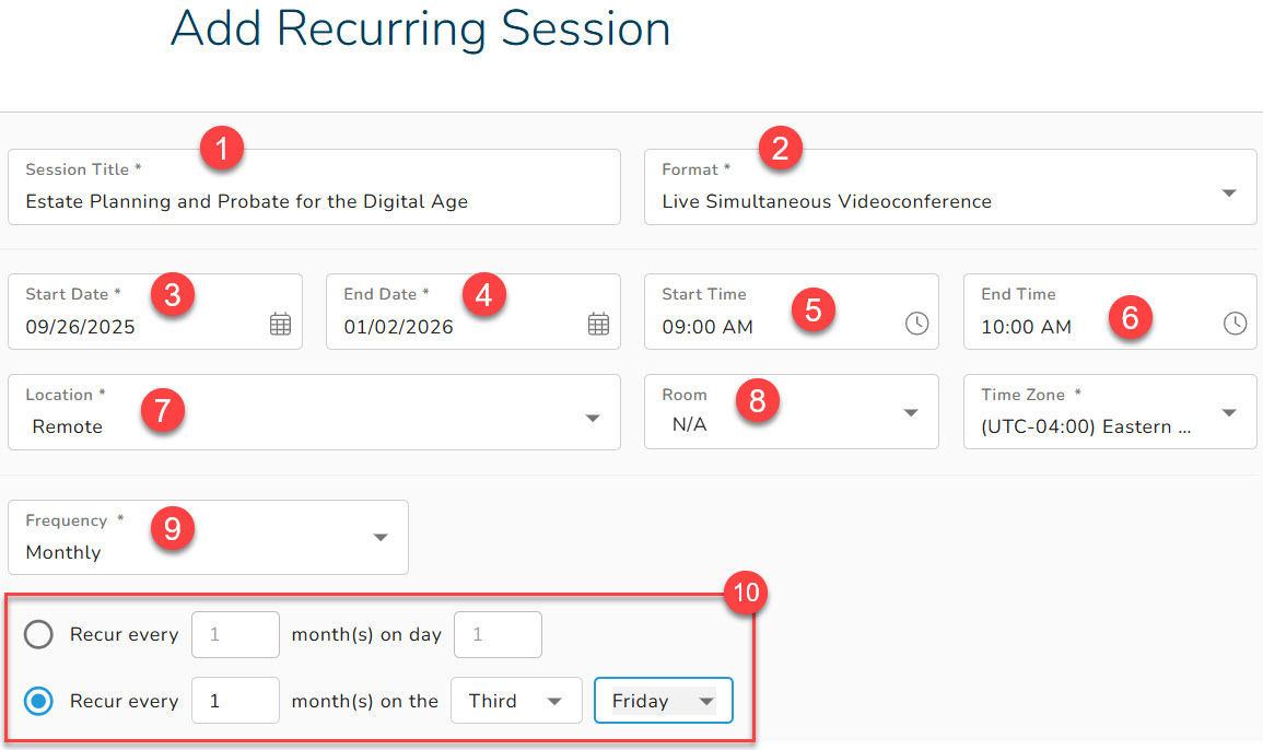 Create a Recurring Session