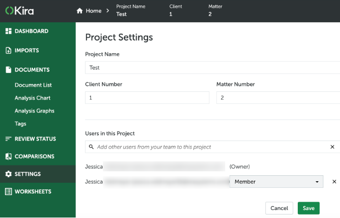 Assigning project user roles in Kira