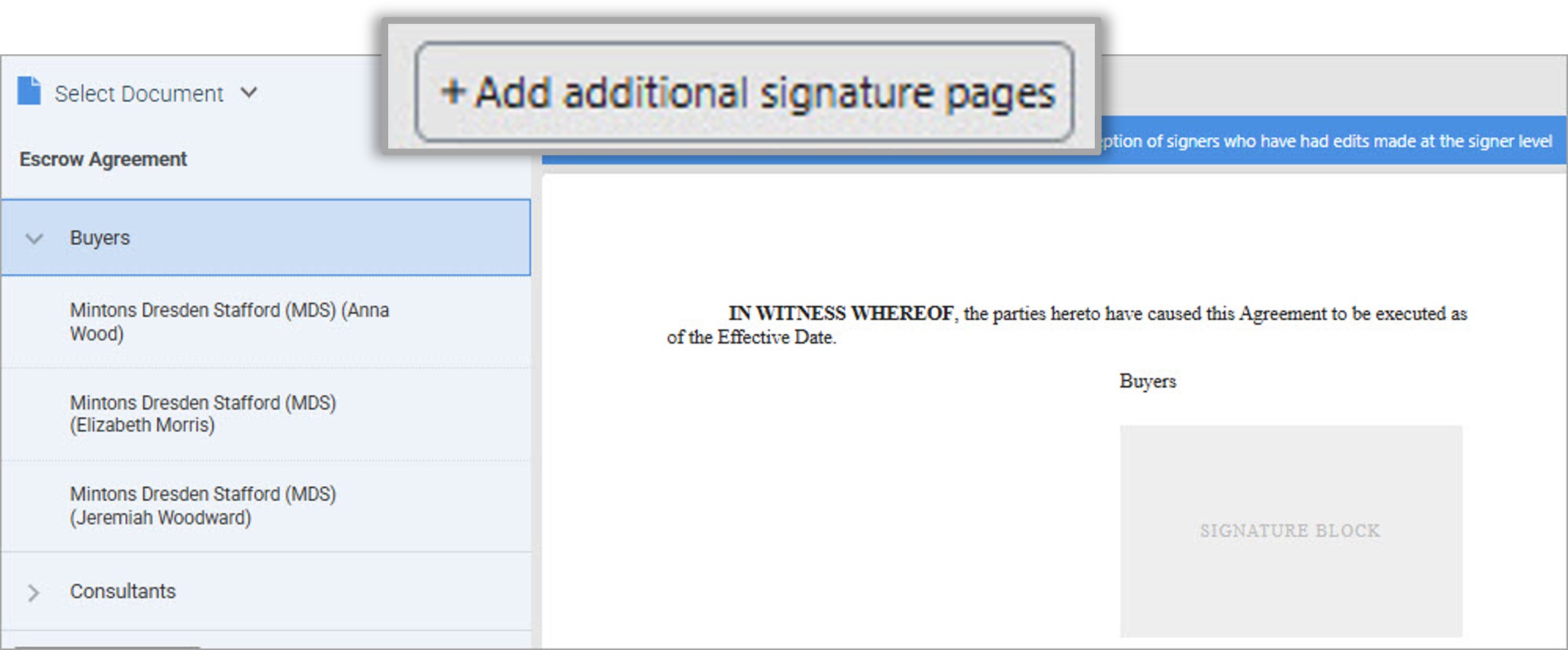 Adding additional signature pages