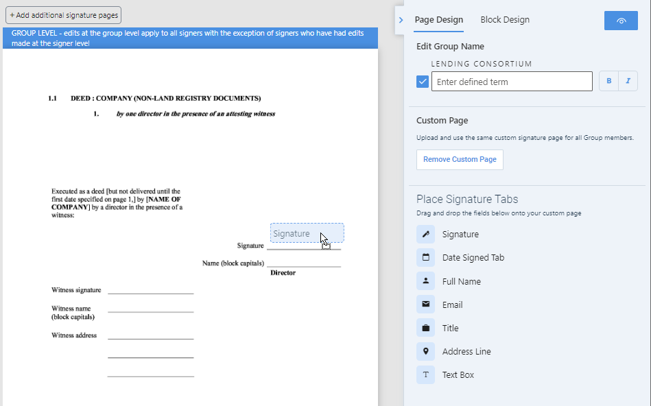 Adding custom signature pages