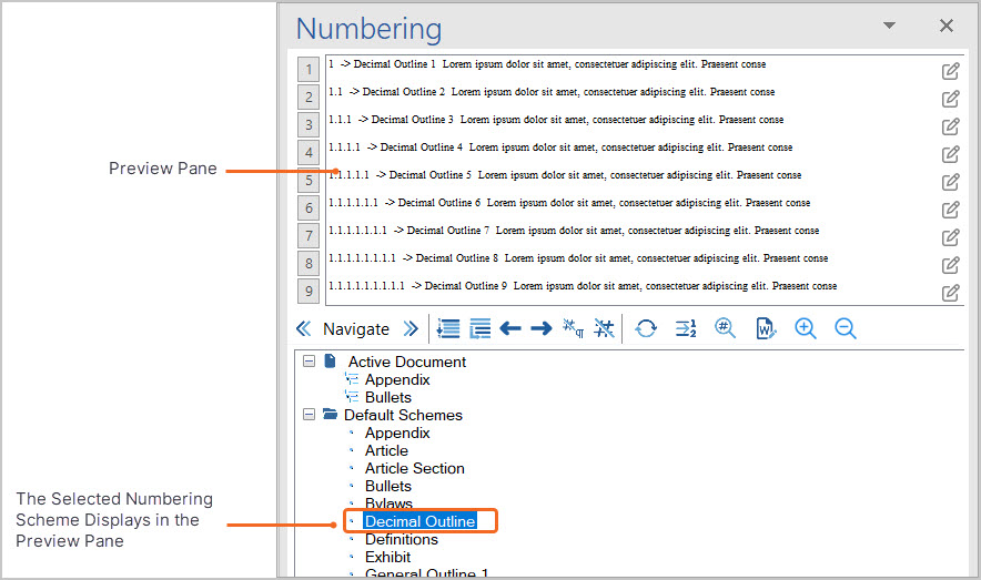 Insert a numbering scheme using Litera NTD