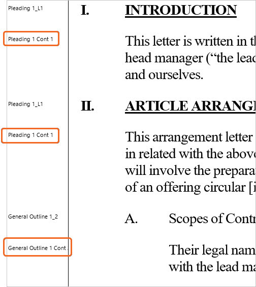 Using continuation styles for non-numbered paragraphs using Litera NTD