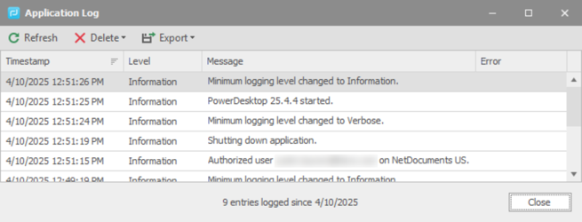 Viewing Logs in PowerDesktop