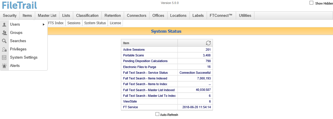 Administration user interface