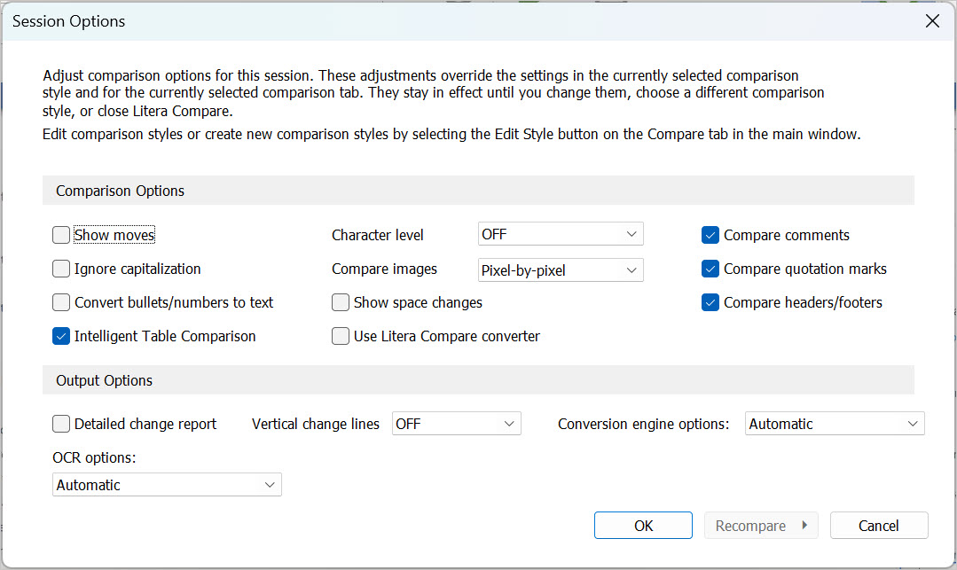 Running comparisons in Litera Compare for Word