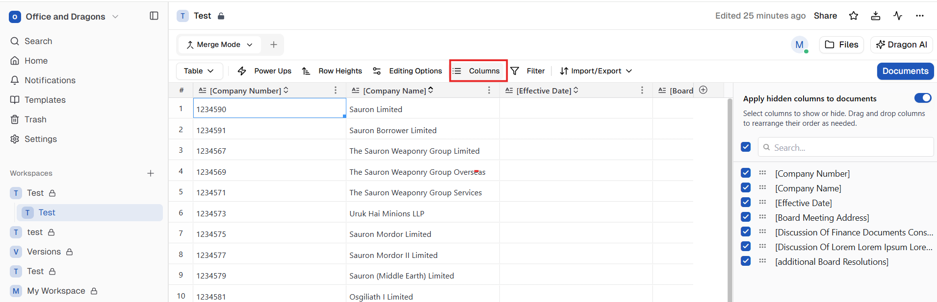 Hide Columns
