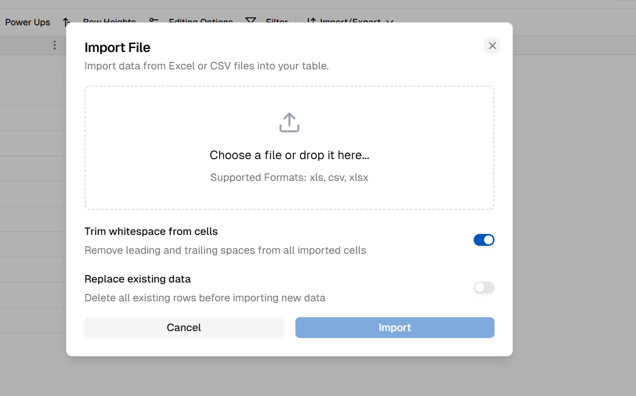 Import from Excel