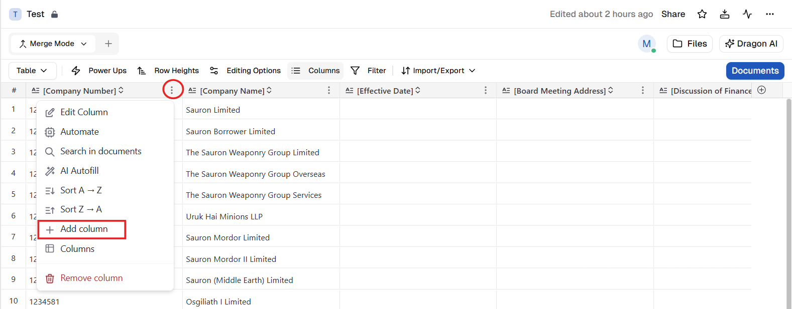 How do I add columns to my table?