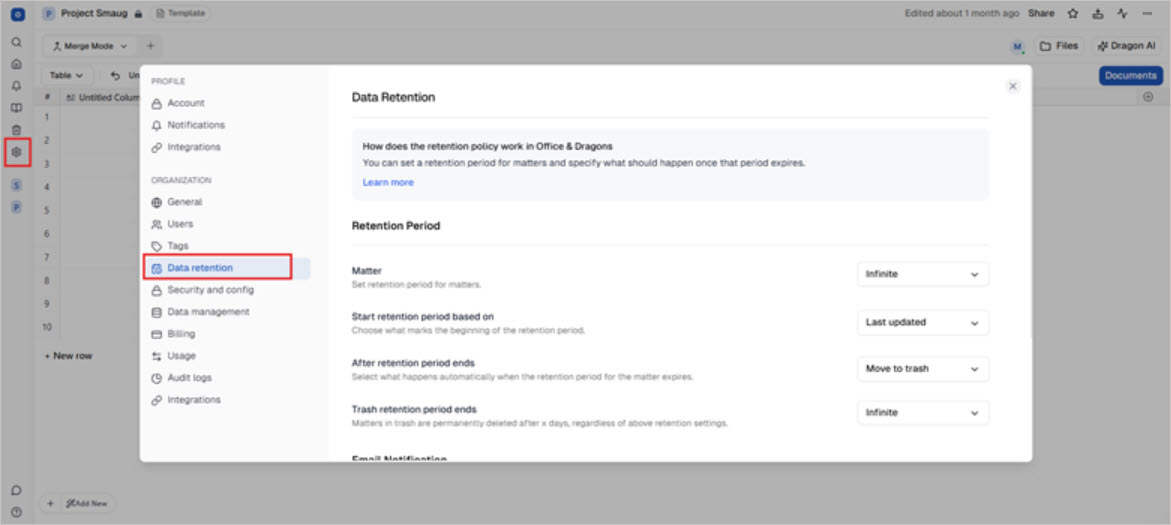 Data Retention Settings