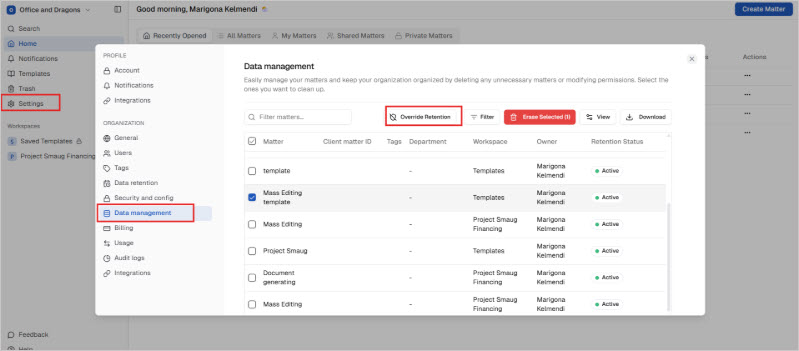 Data Retention Settings