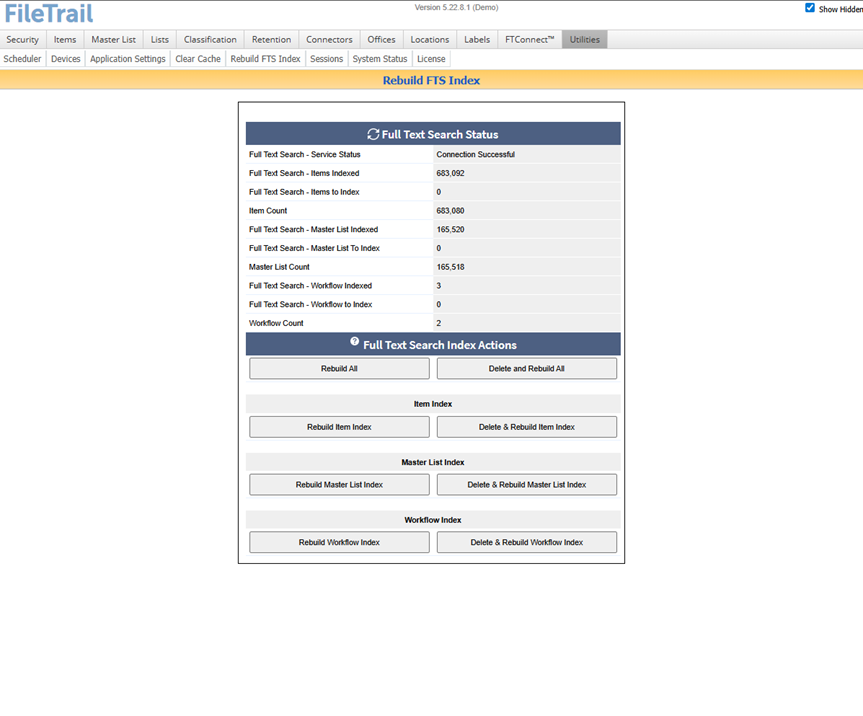 Rebuild and delete Full Text Search indexes