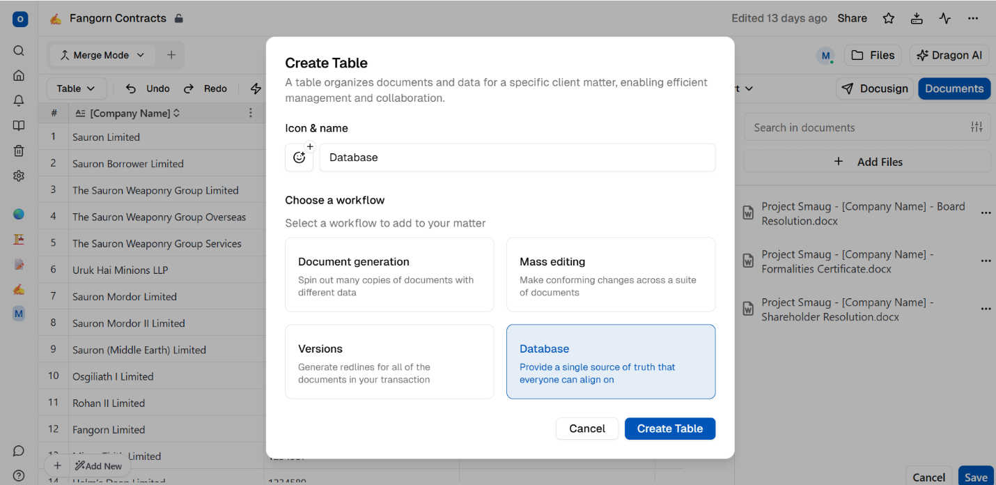 Database tab