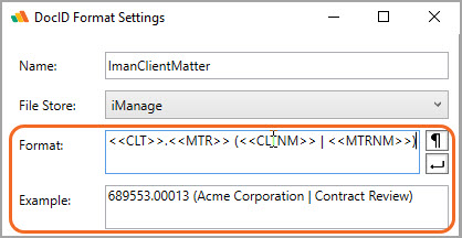Add iManage client and matter information to the DocID