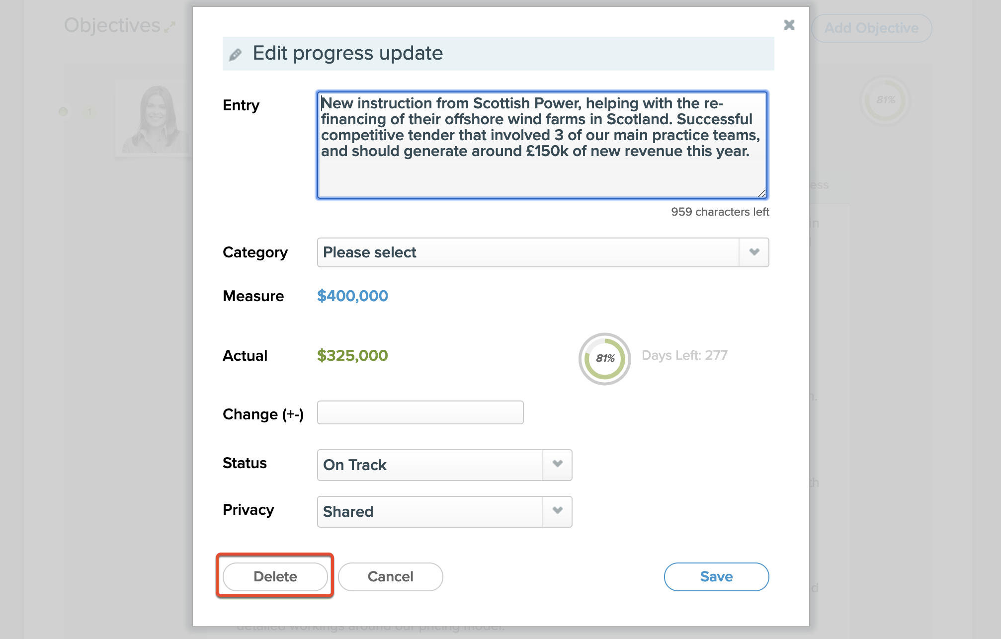 How do I delete Progress Updates?