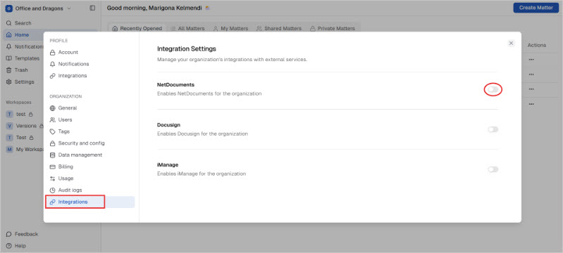 Configuring your NetDocuments integration