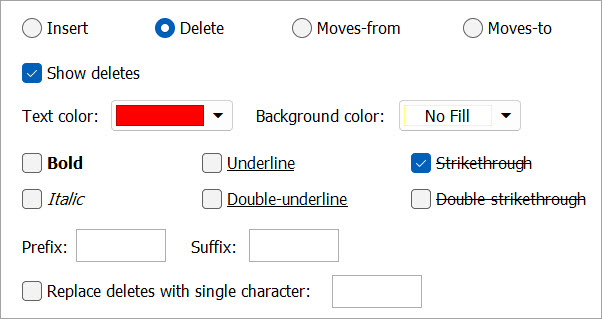 Comparison style settings in Litera Compare for Word
