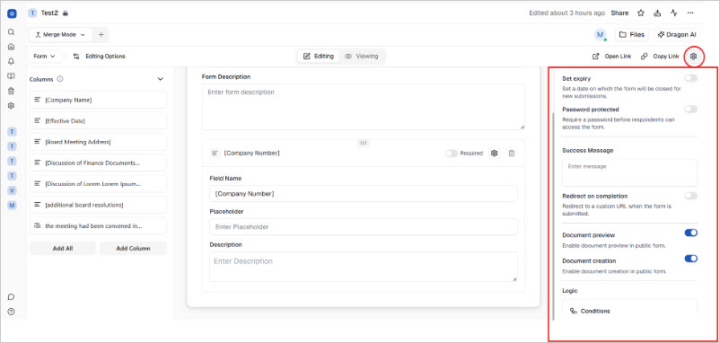 Public form settings