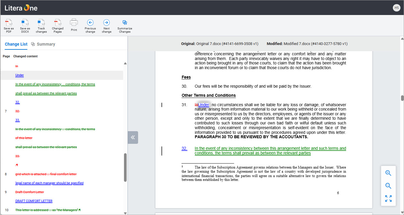 From NetDocuments, compare files in Litera One