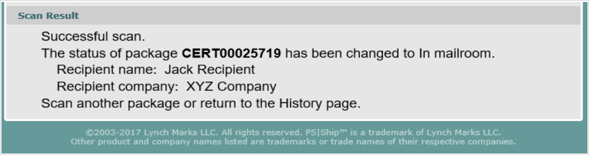 User Certified Mail with PS/Ship