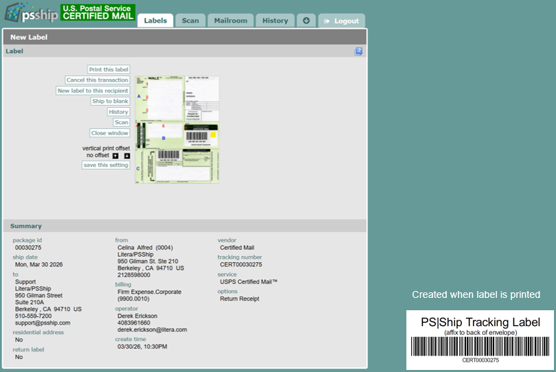USPS Certified Mail changes & PS/Ship workflow updates