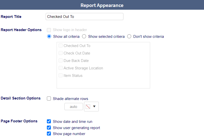 Ad Hoc Report Wizard tab 5: Options