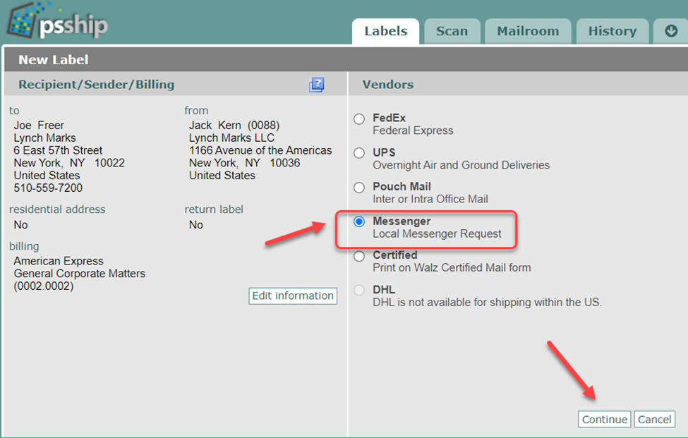Vouchers for Messenger Labels