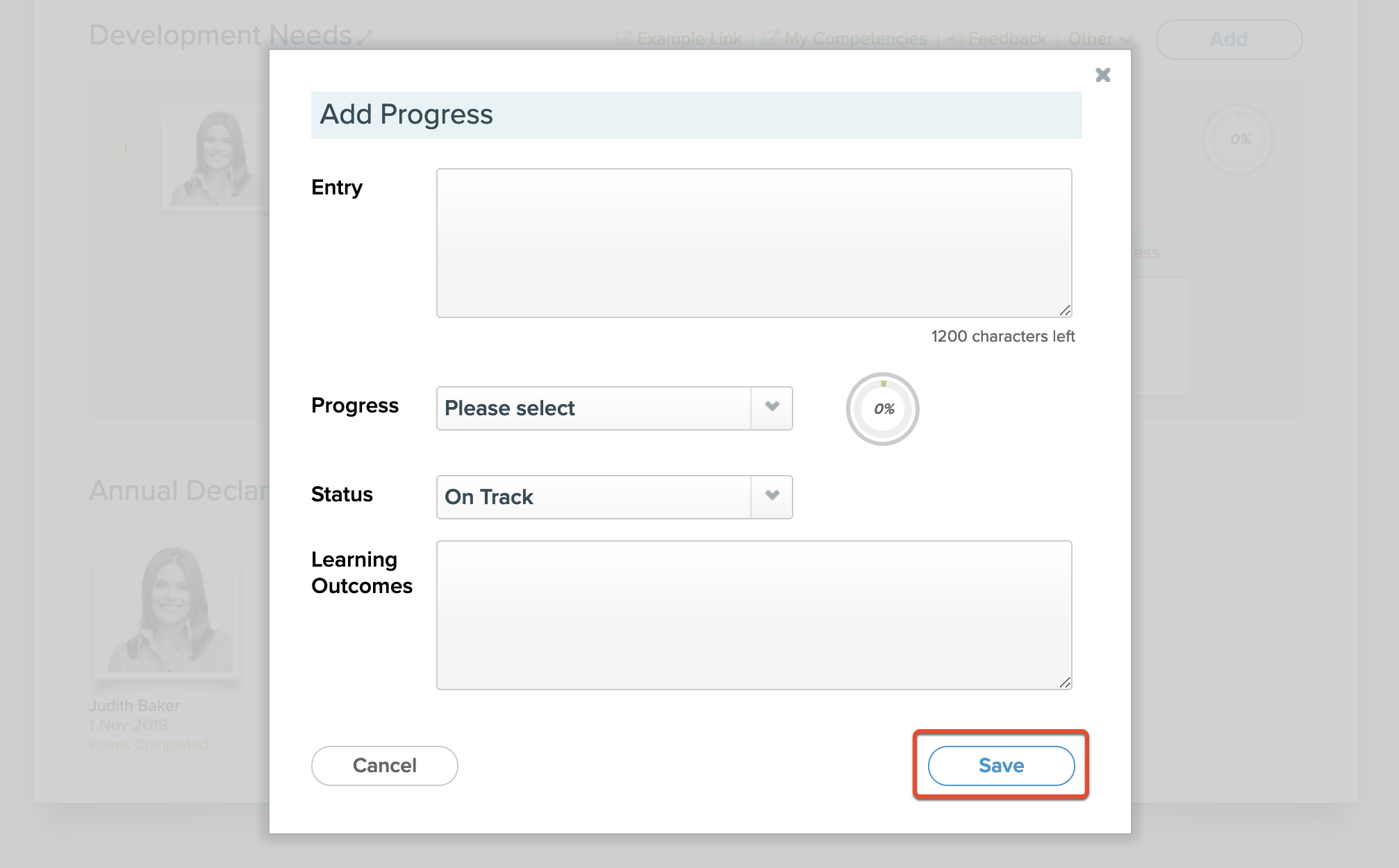 How do I add progress to a Development Need?
