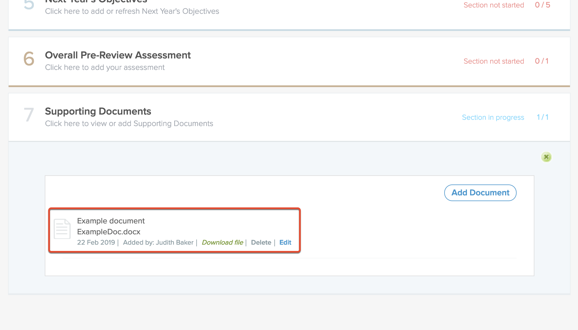 Viewing Supporting Documents for a Reviewee