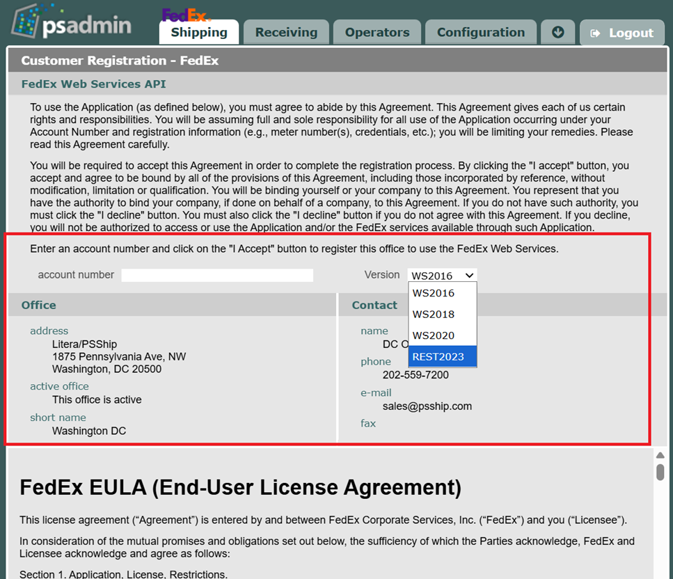 Register an office with the new FedEx REST API
