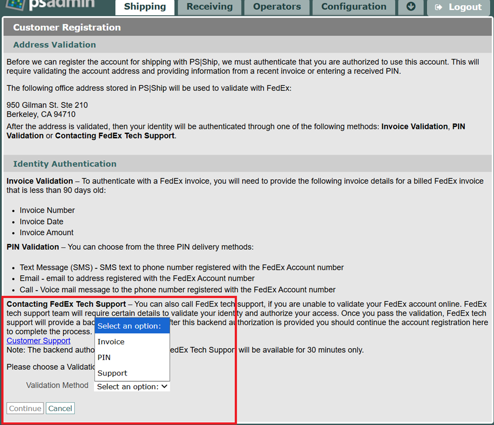 Register an office with the new FedEx REST API