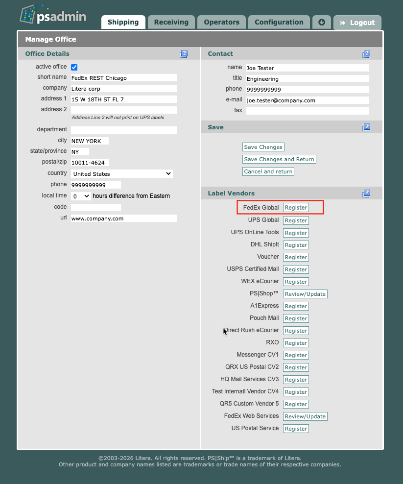 Register an office with the new FedEx REST API