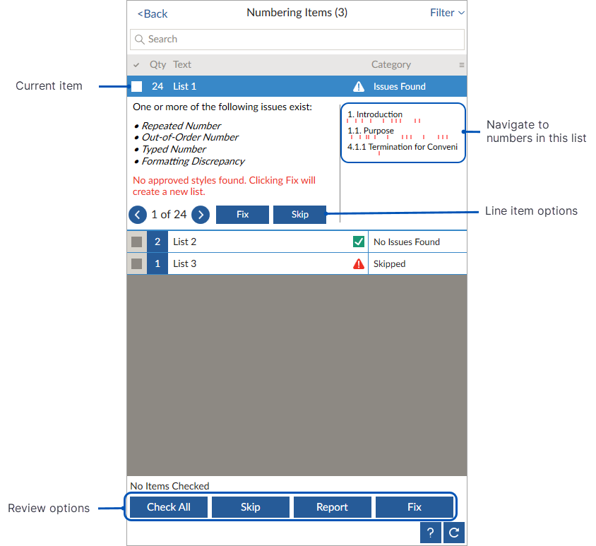 Using Numbering Issues in Contract Companion