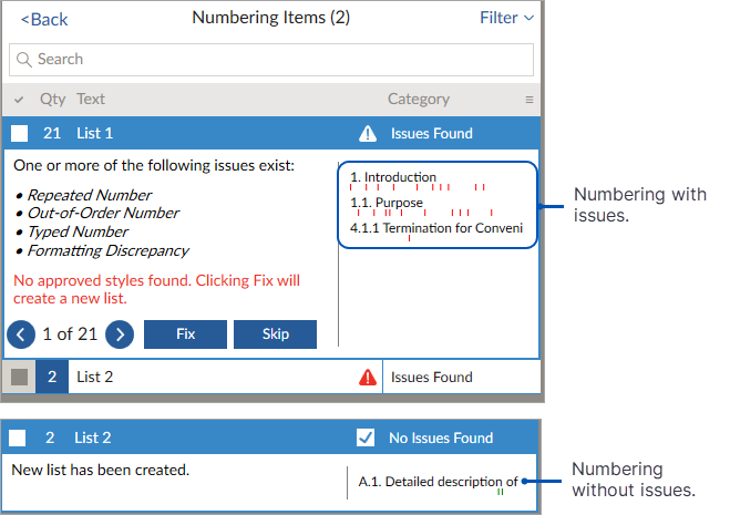 Using Numbering Issues in Contract Companion