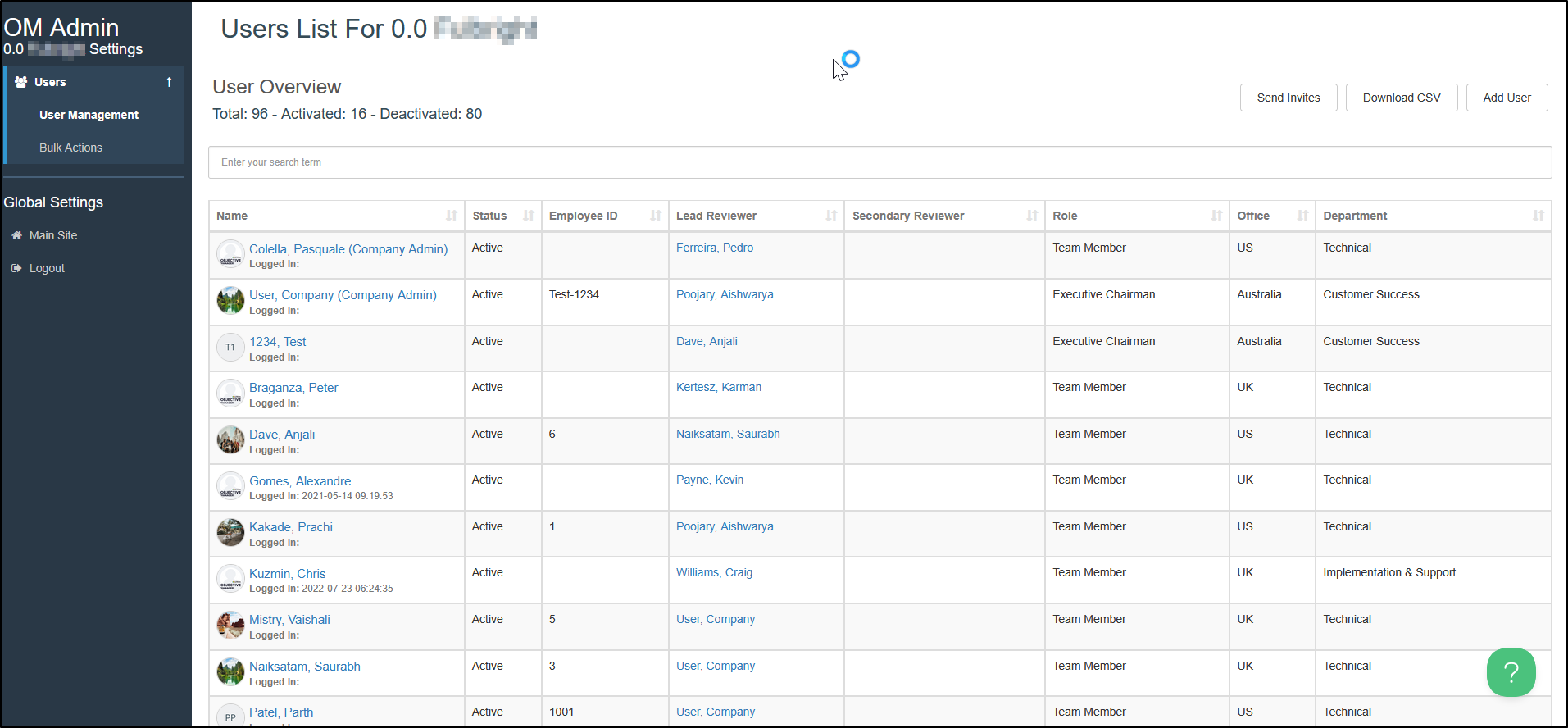 Managing Users in Admin in Objective Manager
